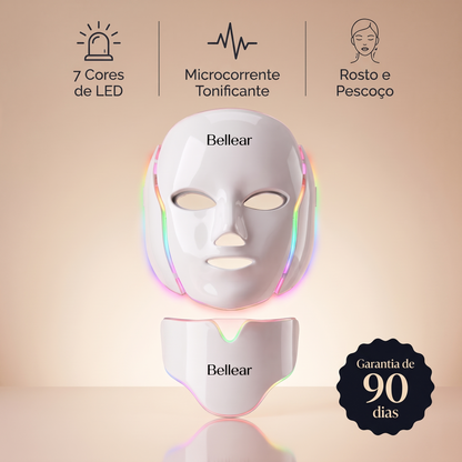 Máscara LED e Microcorrente LumiLift™ Bellear — facial e pescoço, 7 cores de LED, garantia de 90 dias