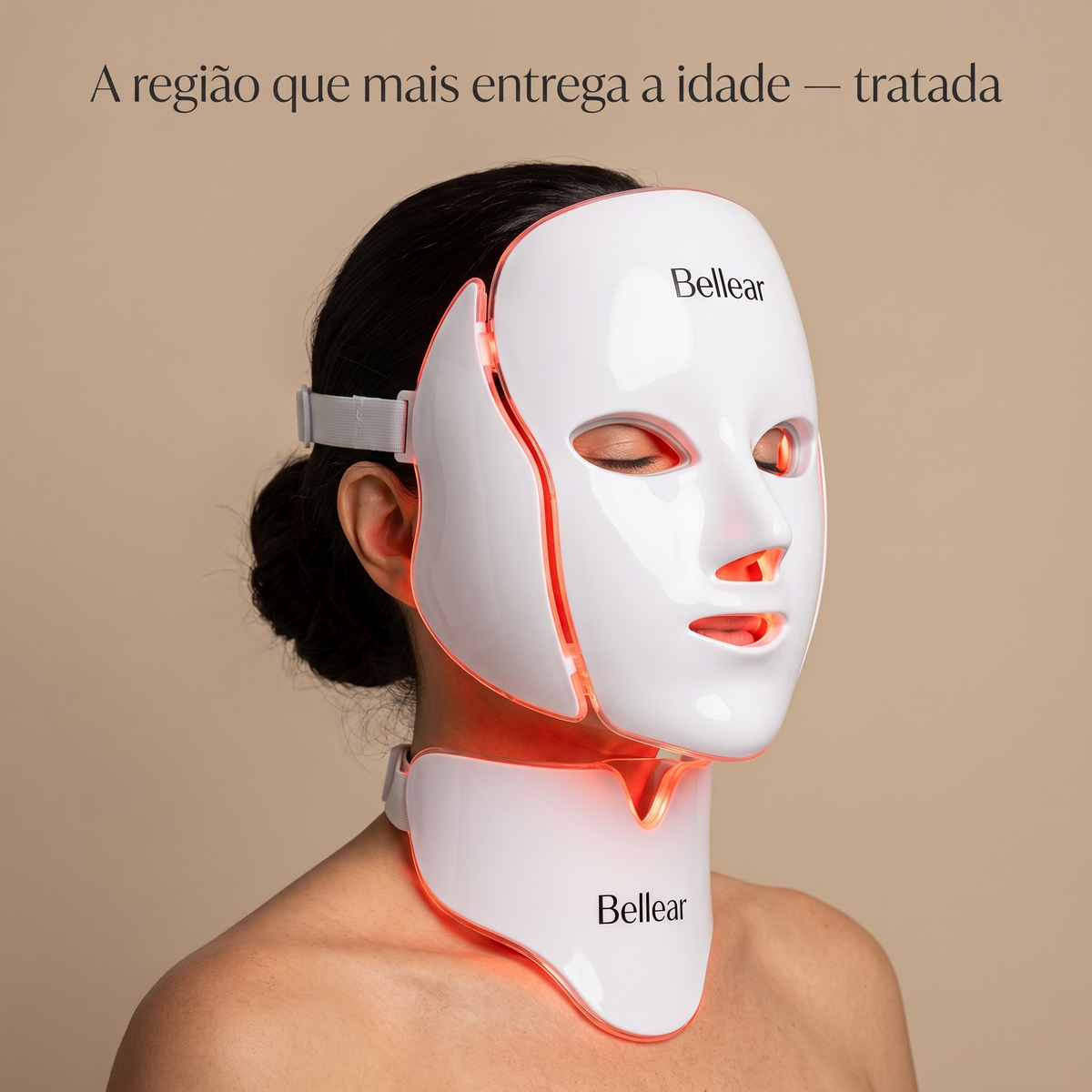 Rosto e pescoço tratados ao mesmo tempo — máscara facial + peça de pescoço LumiLift™