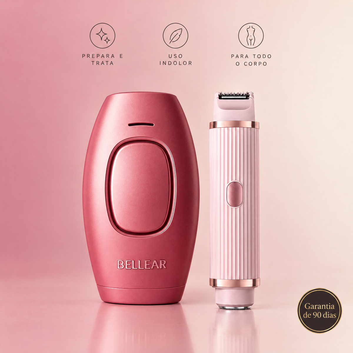 Kit Essencial Bellear — depilador IPL Laser e depilador elétrico SmoothShave, com garantia de 90 dias