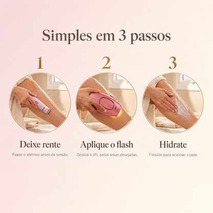 Simples em 3 passos — deixe rente, aplique o flash e hidrate